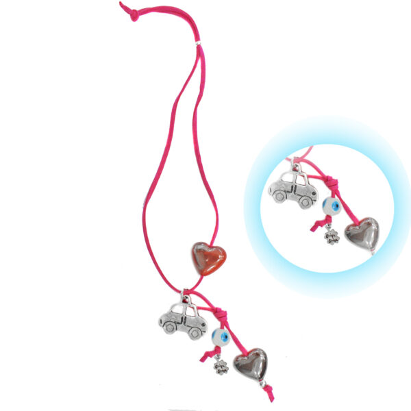 fuchsia rearview mirror charm with hearts