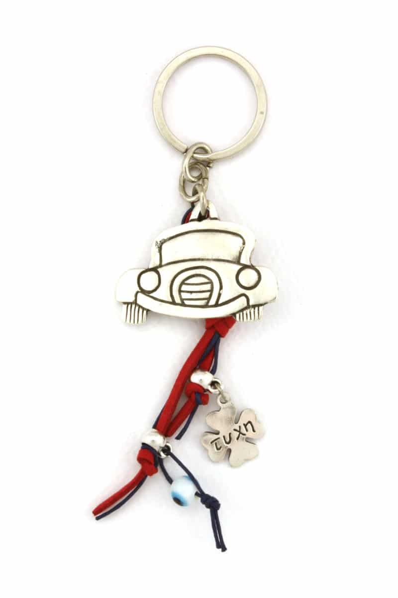 car keyring with clover and evil eye
