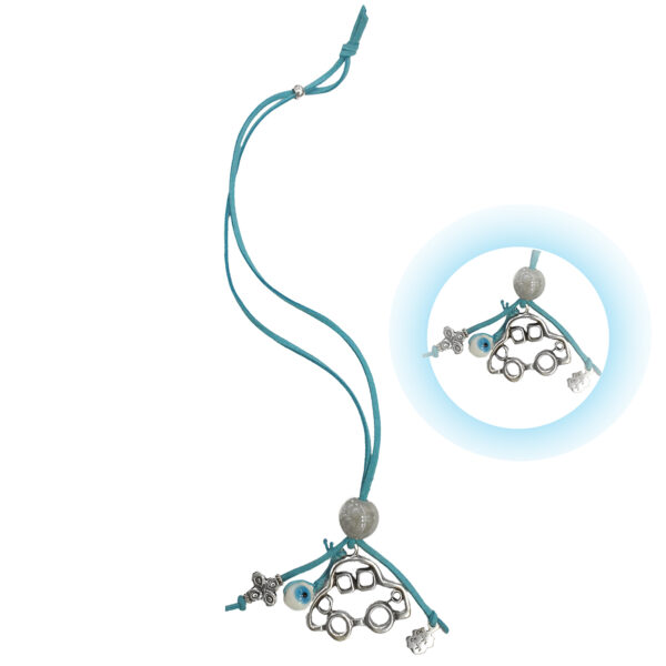 light blue rearview mirror charm with ceramic bead