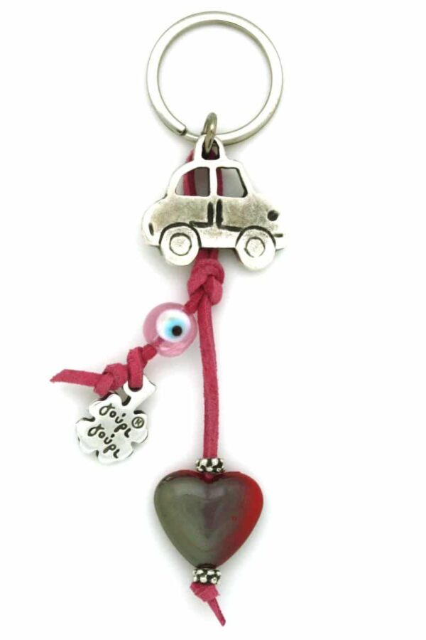 car keyring with heart and evil eye