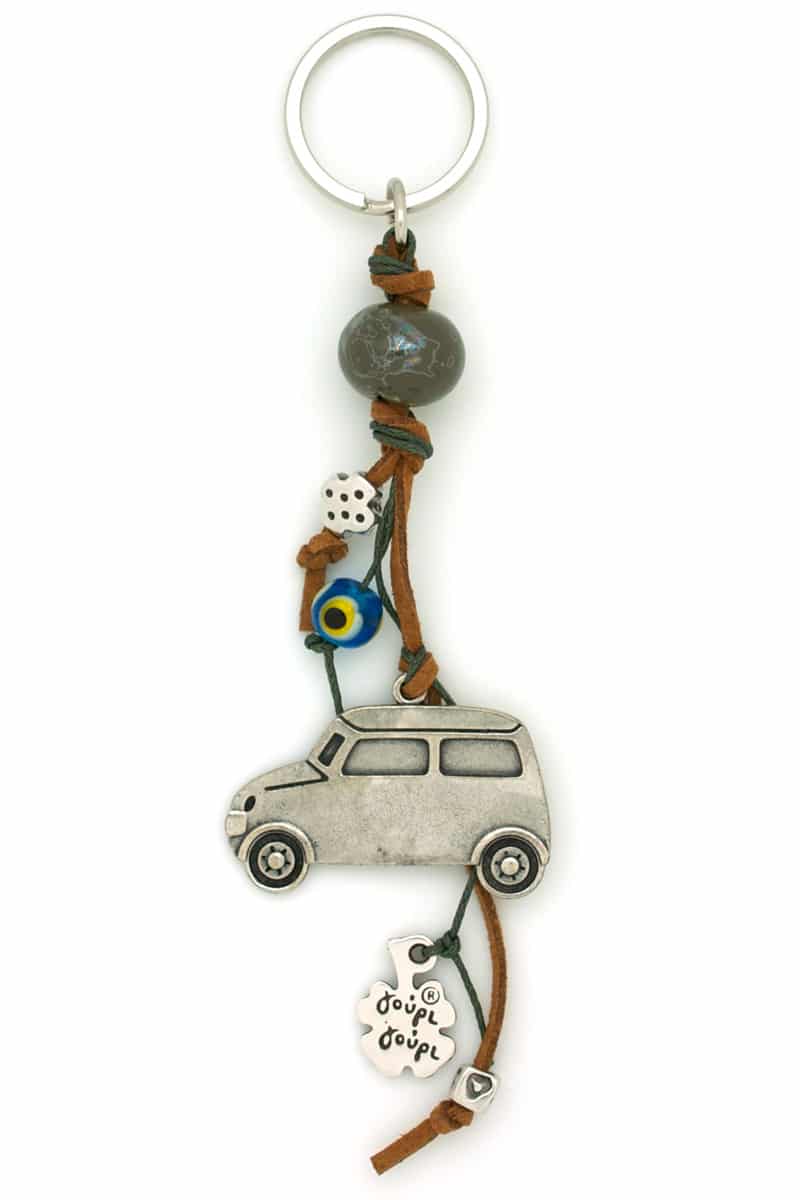 car keyring with large bead and evil eye