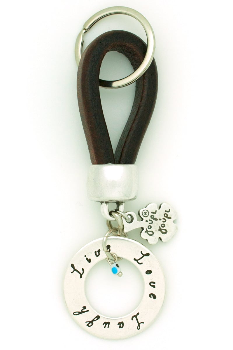 brown live-love-laugh leather keyring