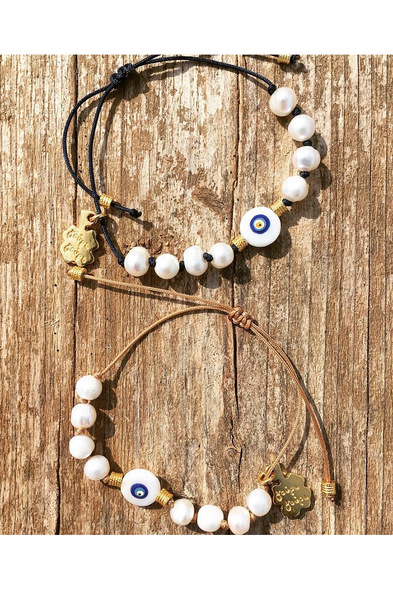 bracelets with pearl beads and evil eye