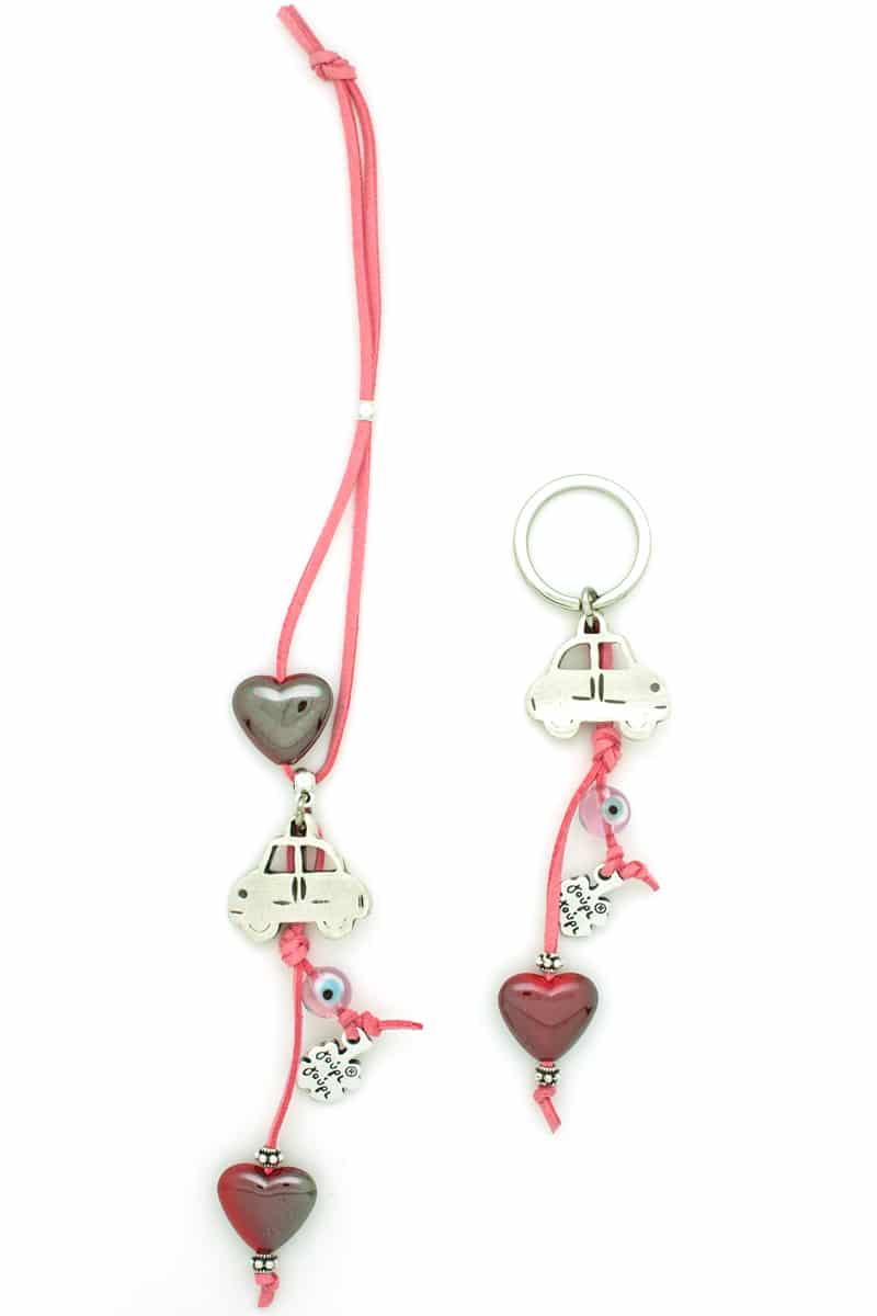 cute car charm with hearts and keyring combo
