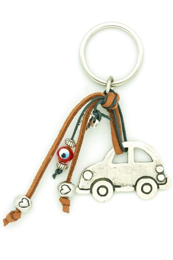 car keychain with hearts and evil eye