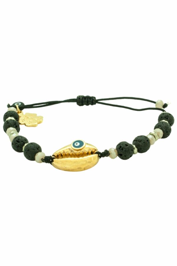 black lava bracelet with gold-plated shell