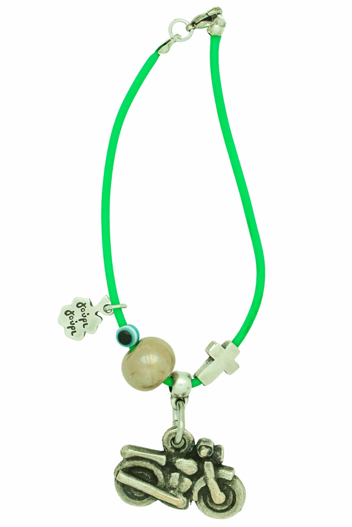green good luck charm for motorcycle with green enamel bead