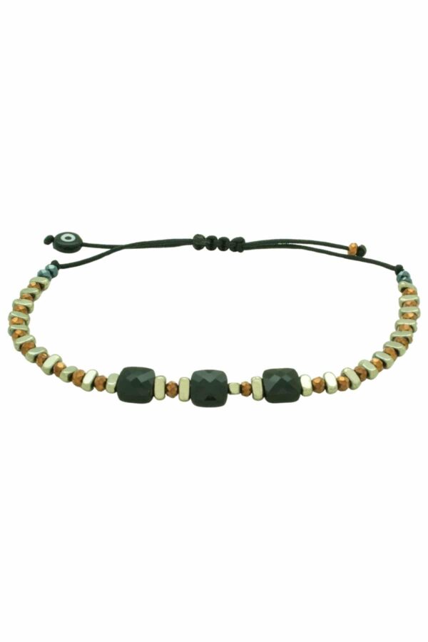 golden bracelet with three square beads