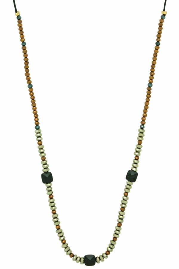 golden necklace with three square beads