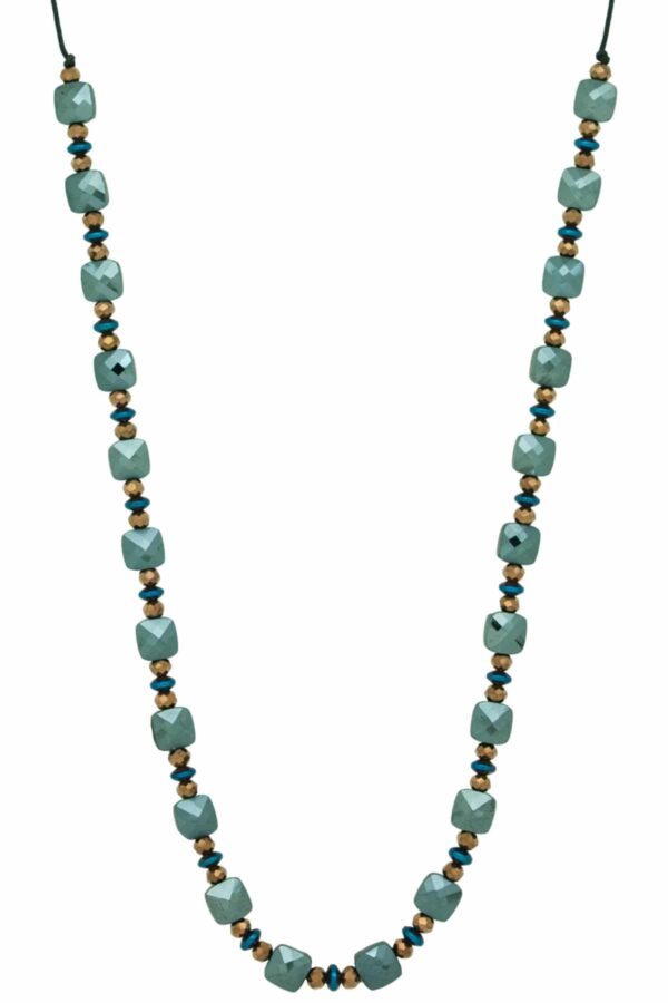green necklace with square beads
