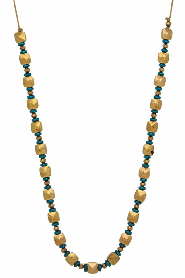 golden necklace with square beads