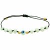 black bracelet with pearl beads and evil eye