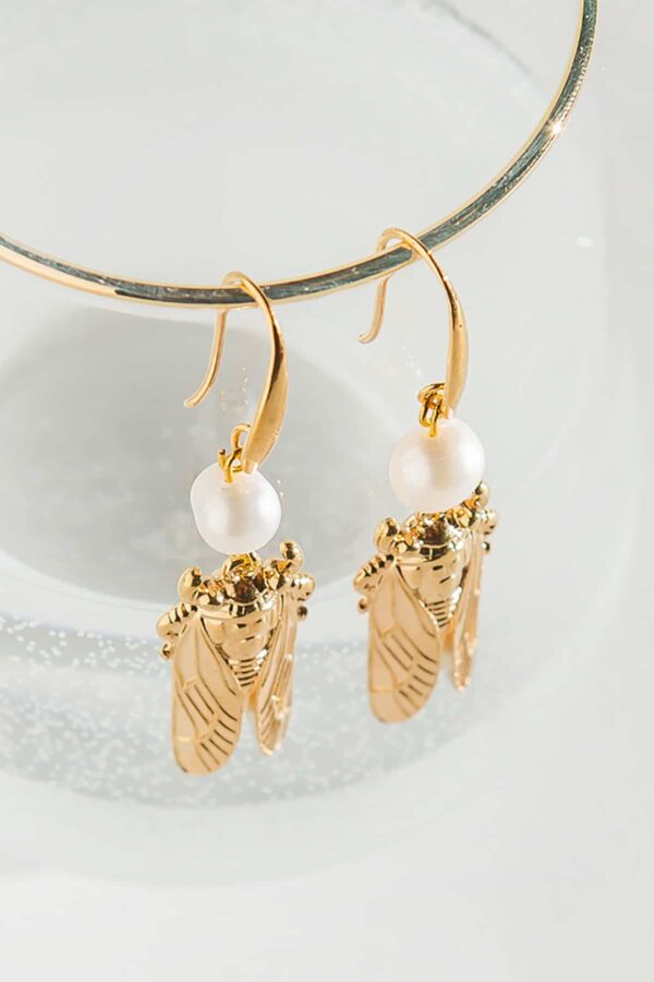 earrings with gold-plated cicadas