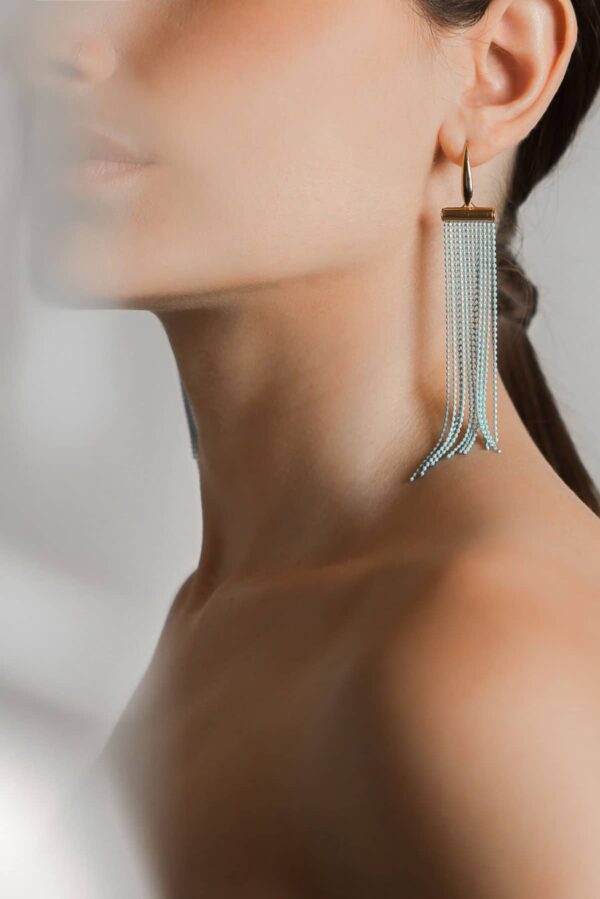 light-blue long rose gold earrings