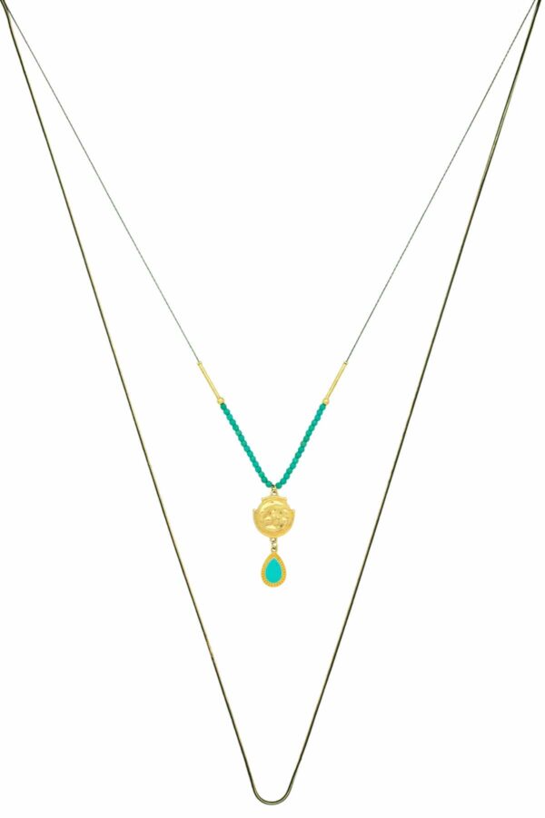 long double necklace with gold-plated pendants