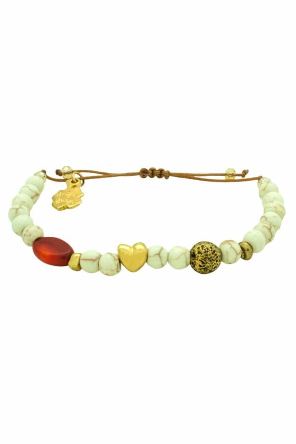bracelet with red coral and gold-plated heart