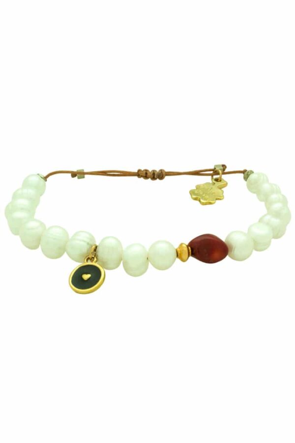 pearl bracelet with heart and red coral