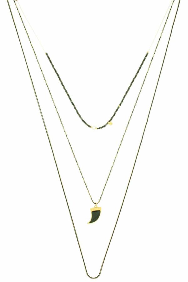 long multi-series summer necklace with black tooth
