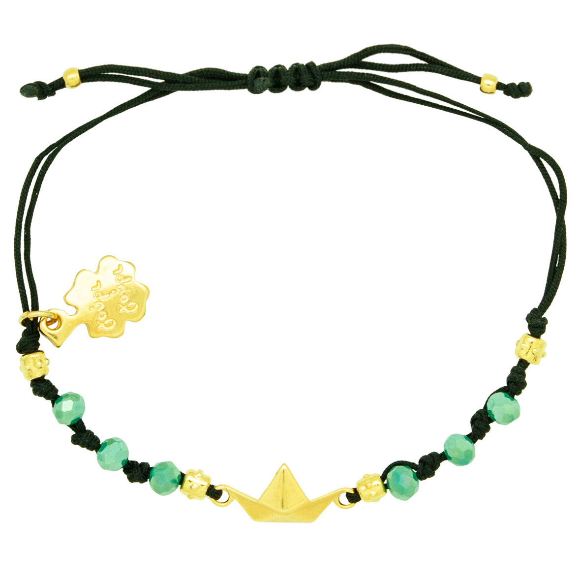 bracelet with gold-plated boat and green crystals