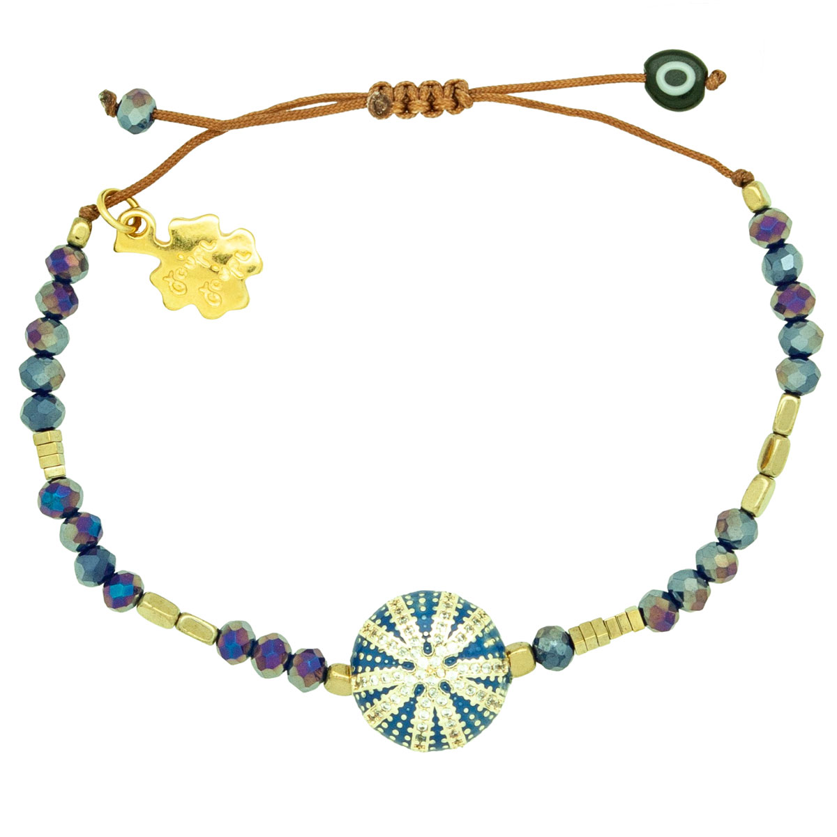 blue bracelet with sea urchin shell