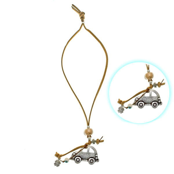 beige rearview mirror charm with ceramic bead