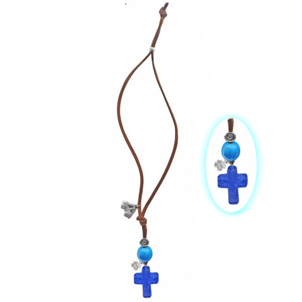 brown rearview mirror charm with cross