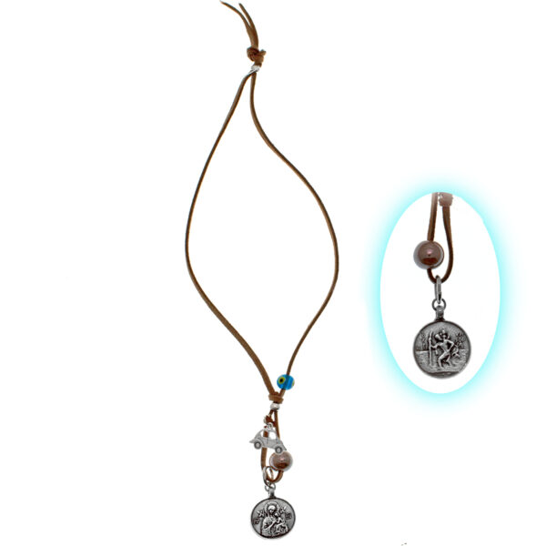brown rearview mirror charm with silver-plated pendant