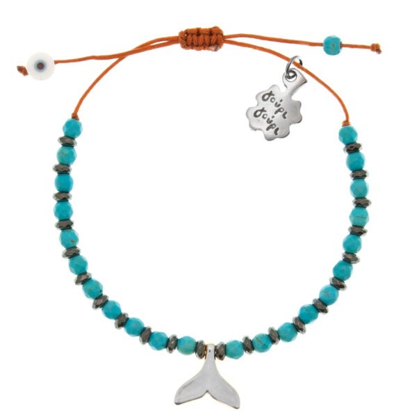 bracelet with silver-plated mermaid tail and turquoise beads
