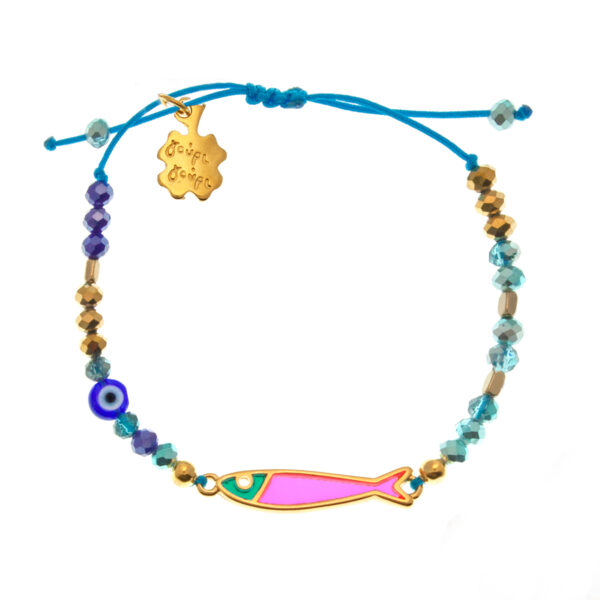 bracelet with gold-plated fish and multi colour crystal beads