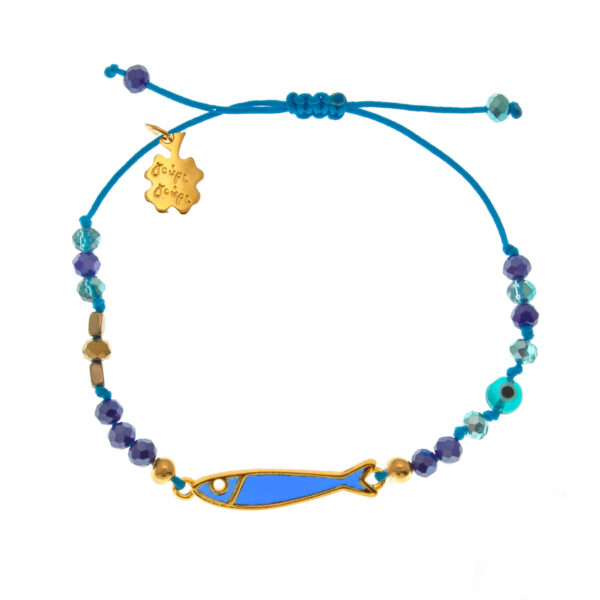 bracelet with gold-plated fish and multi colour crystal beads