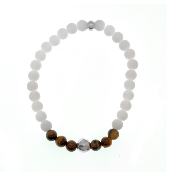 men's bracelet with silver-plated bead, tiger eye and porcelain beads