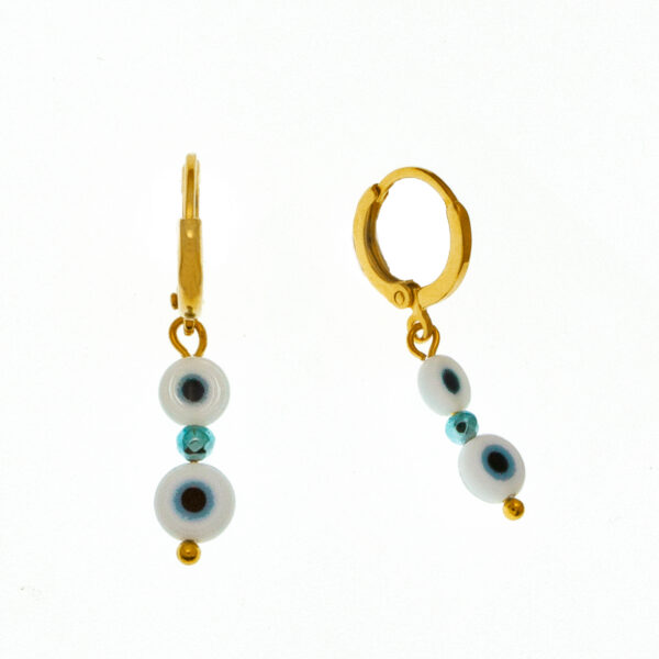 Hoop gold-plated earrings with hematite and evil eyes