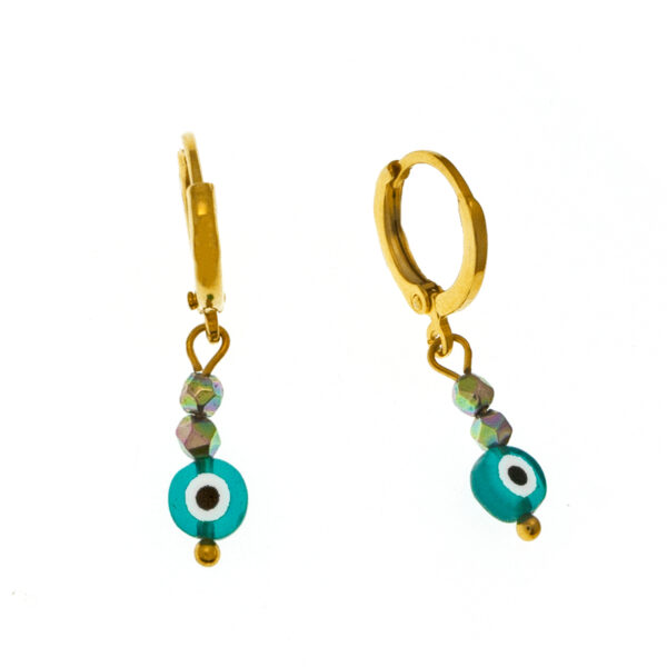 Hoop gold-plated earrings with hematite and evil eye