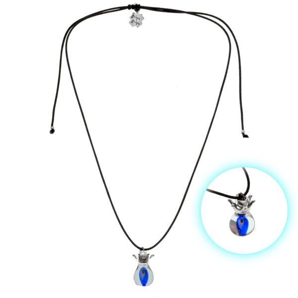 necklace with silver-plated crown and evil eye