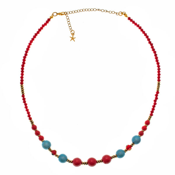 necklace with semi-precious stones and evil eyes