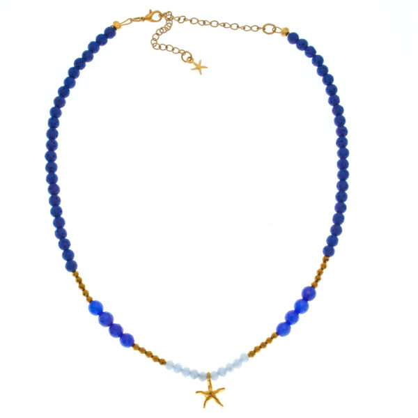necklace with gold-plated starfish and lava beads