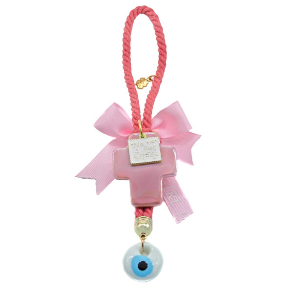 newborn baby charm with cross and evil eye