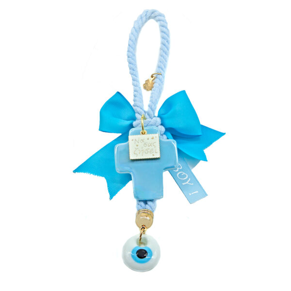 newborn baby charm with cross and evil eye