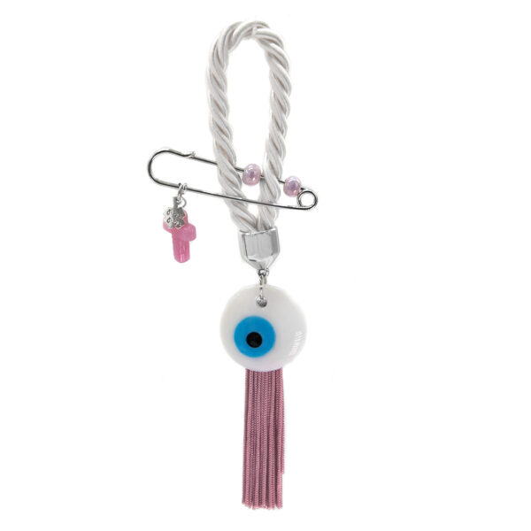 newborn baby charm with safety pin and evil eye